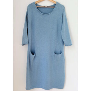 J JILL Pure Jill Sweater Dress | Sz Medium Stone Blue Cotton Cashmere Minimalist